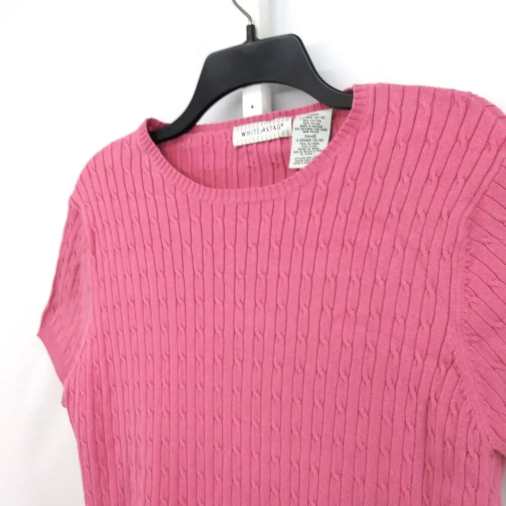 White Stag Sweater Womens Large Pink Short Sleeve Round Neck Casual Knit Top